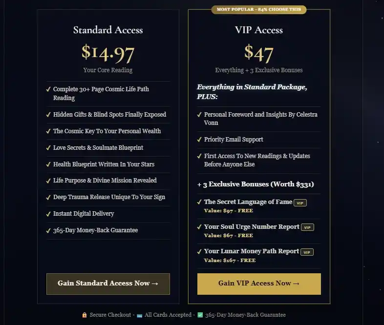 Cosmic Life Path Reading Pricing